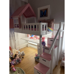 Kinderhochbett mit Schreibtisch und Treppe aus Massivholz direkt vom Hersteller